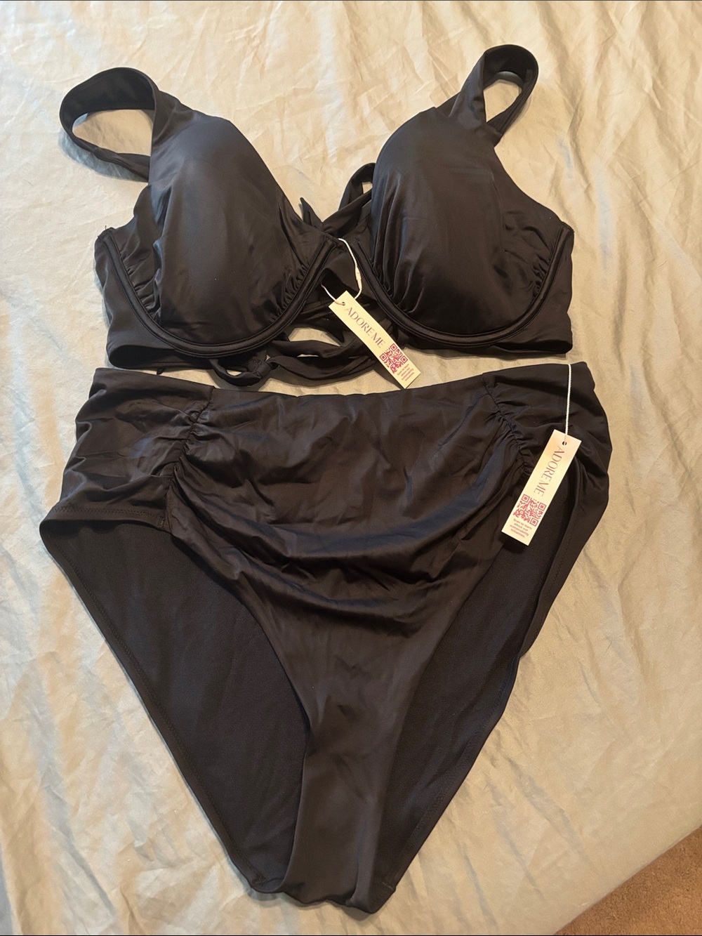 Adore Me Black Underwire High-Waist Bikini Set with Ruched Sides